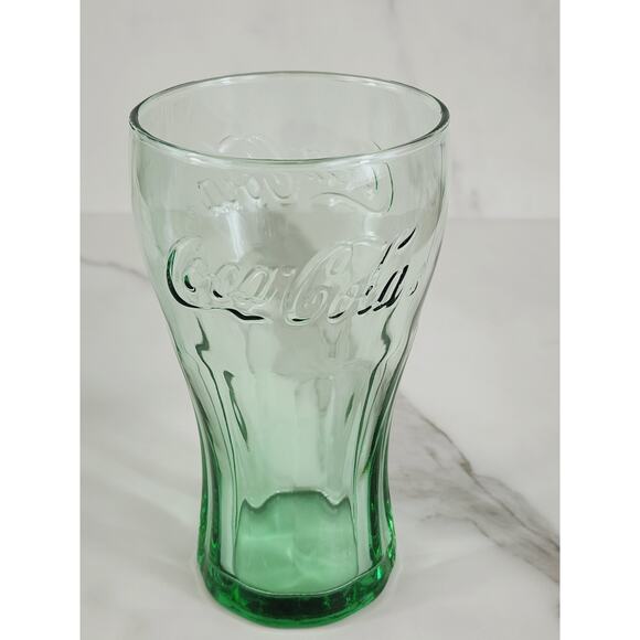 Coca Cola Libbey Drinking Glasses 17oz Embossed Logo 6" Retro Glass Green x3 - Picture 4 of 13
